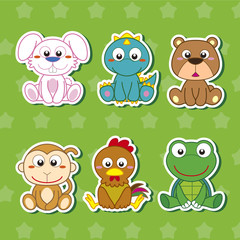 Six Cute Cartoon Animal Stickers