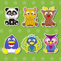 Six Cute Cartoon Animal Stickers