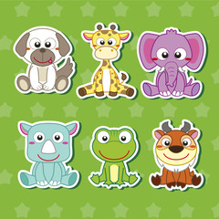 Six Cute Cartoon Animal Stickers