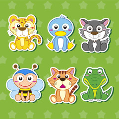 Six Cute Cartoon Animal Stickers