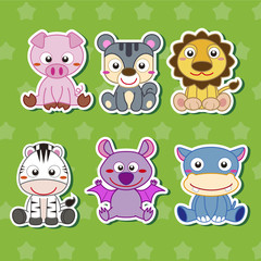 Six Cute Cartoon Animal Stickers