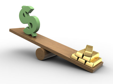 dollar and gold seesaw