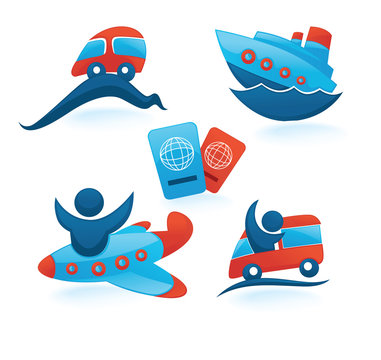 vector collection of travel symbols, trip, vocation and transpor