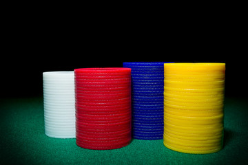 Color shot of a stack of various poker chips