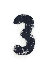 3 three from denim, is covered snow, isolated on  white