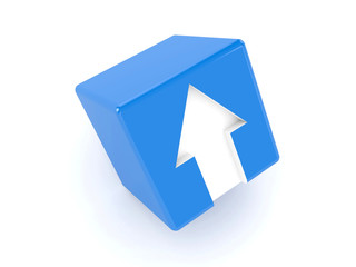 3D blue cube with an arrow pointing up.