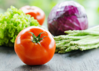 Various vegetables on wooden table