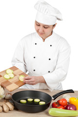 Zucchini in the pan, ready for cooking