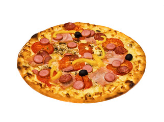 pizza on Bavarian, isolated, on the white