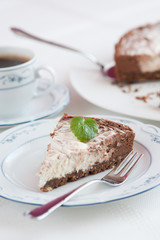Beautiful chocolate-raw cheese cake ready to eat