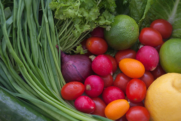 Assortment of mixed fresh fruits and vegetables