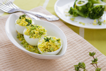 light snack of boiled eggs stuffed