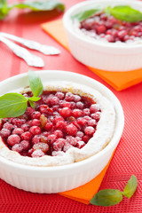 red currant pie in white baking dish