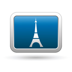 Eiffel tower icon on the blue with silver rectangular button.