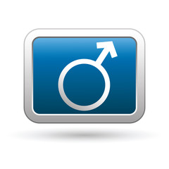 Male symbol on the blue with silver rectangular button