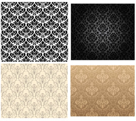 Damask seamless color pattern set.