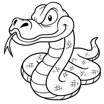 Vector Illustration of Cartoon Snake - Coloring book