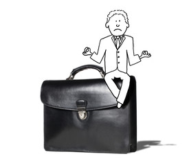 illustration of zen businessman sitting on briefcase