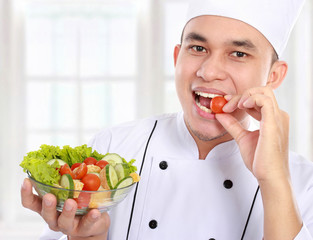 chef with healthy food