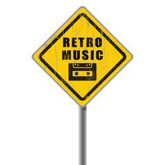 Retro music old scratched road sign.