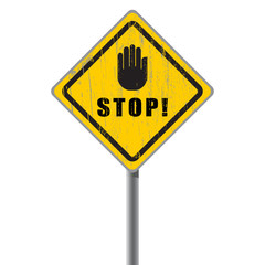 Stop scratched road sign.