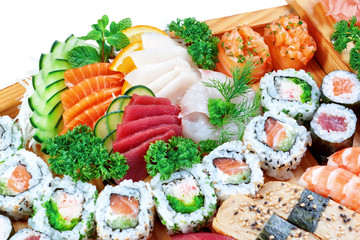 Set group of exotic food sushi.