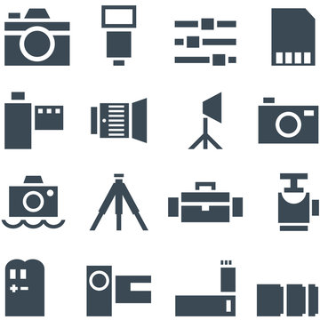 Set vector icons photo accessories.