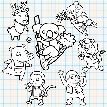 Vector Doodle Cute Animal Collection