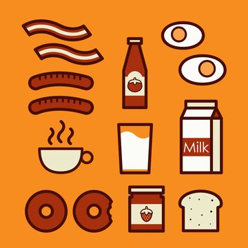 Breakfast icons, vector illustration.