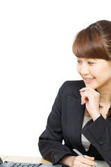 Beautiful asian business woman on white background