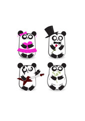 Vector set of pandas in different outfits
