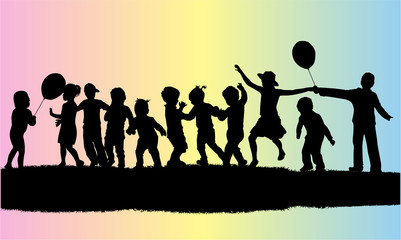 Obraz premium vector illustration of children silhouette