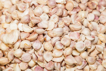 Top view of close up of garlic on market of Thailand