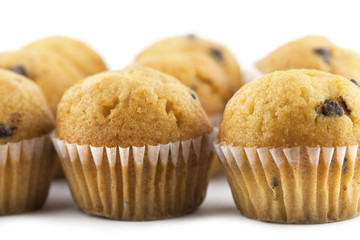 Close-up view of mini Chocolate Chip Muffins