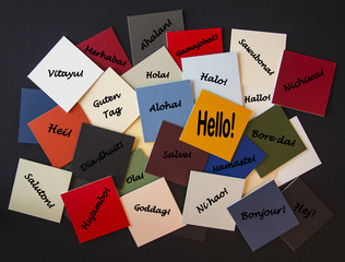 Hello, Bonjour, Nichiwa! Hello in different languages - Sign © EdwardSamuel