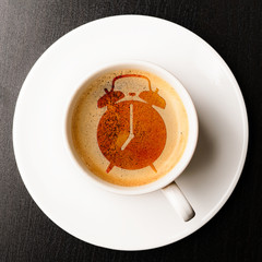 alarm on cup of fresh espresso