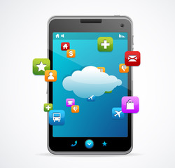 Smart Phone With blue screen Cloud-computing connection