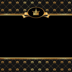 Vintage black background with frame of golden elements and crown