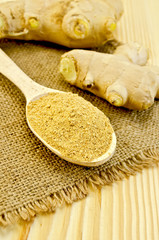 Ginger fresh and dried on sacking
