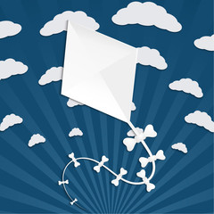 Kite on a blue background with clouds and rays - 50789165