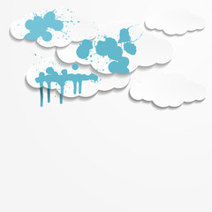 Abstract background with paper clouds and spot paint