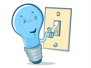 Light Bulb Character Flipping a Switch