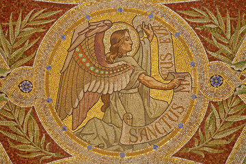 Madrid - Mosaic of angel as symbol of Saint Matthew