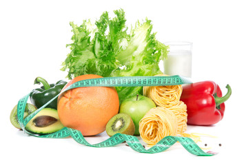 Diet weight loss breakfast concept with tape measur