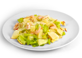 apples shrimp salad isolated a on white background