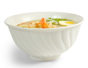 soup pasta eggs hot isolated a on white background