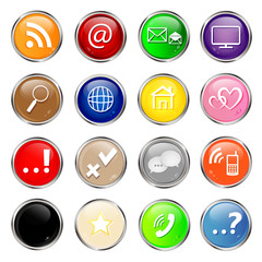 Set of social media glossy buttons. Vector.