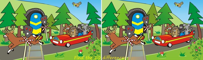 red car and train-10 differences