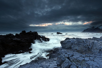 Stormy sea in south east iceland
