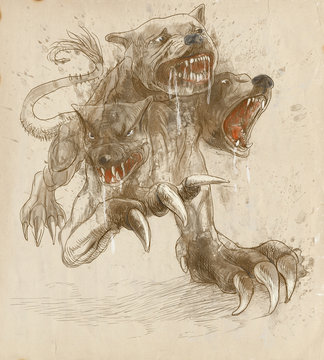 Greek myth and legends (Full sized hand drawing) - Cerberus